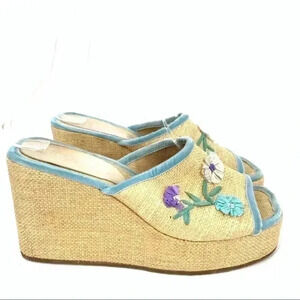 Vintage jute velvet floral platform wedges size 6 90s Y2k coastal granny